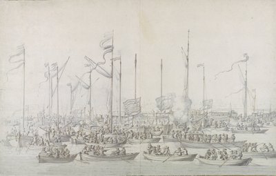 Célébration sur la Tamise près de Whitehall, après le couronnement de Jacques II - Willem van de Velde the Elder